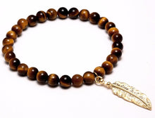 The "Tiger's Eye and Gold Feather" Marble Bead Charm Bracelet