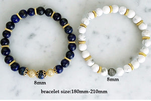 The "Deep Blue" And "White Clouds" Marble Beads Charm Bracelet Combo!